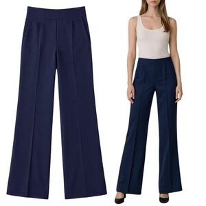 Ann Taylor Navy Wide Leg Pants High Rise Stretch Workwear 12